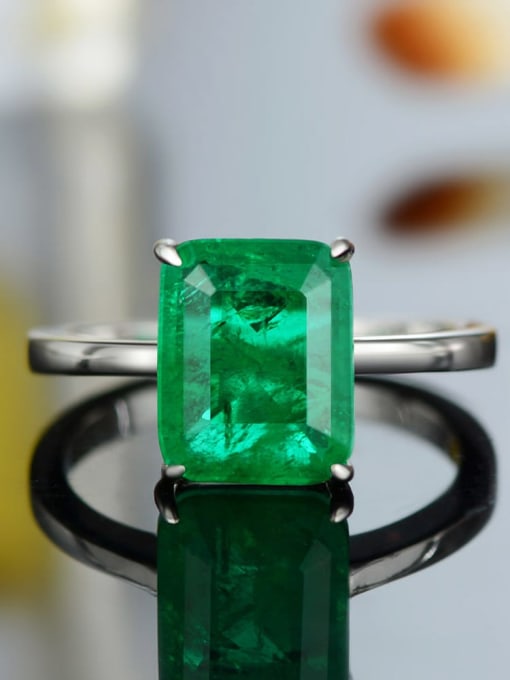 Emerald [R 0881] 925 Sterling Silver High Carbon Diamond Green Geometric Vintage Band Ring